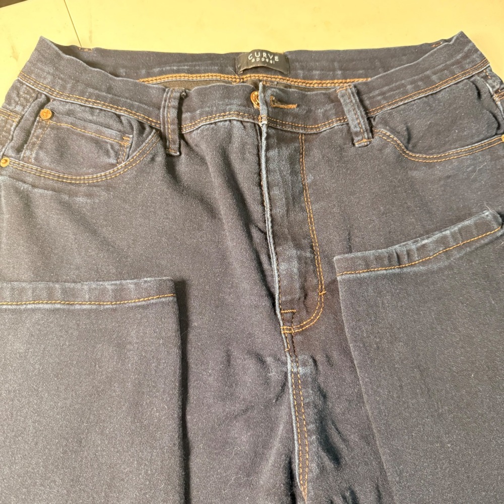 Curve Appeal Womens High Rise Skinny Jeans Dark Indigo Blue Stretch Denim 12/31
